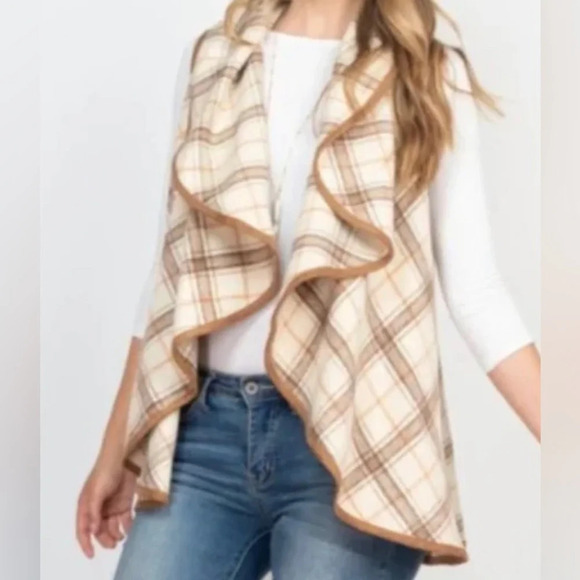Altar'd State Jackets & Blazers - Altar’d State Plaid Waterfall front Vest Autumn Fall Color Neutral Sz Medium